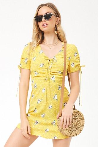 Forever21 Ruched Ditsy Floral Print Dress