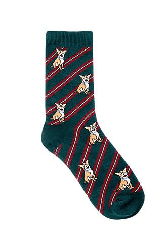 Forever21 Men Dog Print Striped Crew Socks