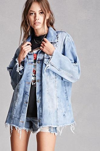Forever21 Oversized Distressed Denim Jacket
