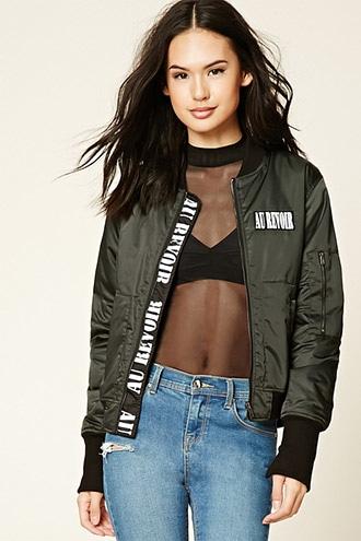 Forever21 Au Revoir Graphic Bomber Jacket
