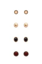 Forever21 Gold & Burgundy Etched Faux Stone Stud Set