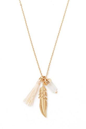 Forever21 Gold & Blush Feather Charm Necklace