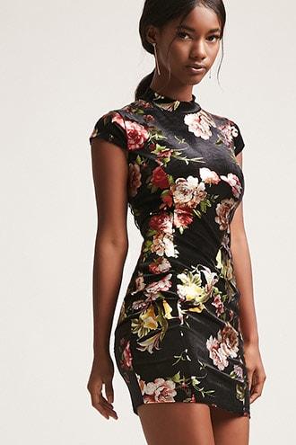 Forever21 Lace-up Velvet Floral Dress