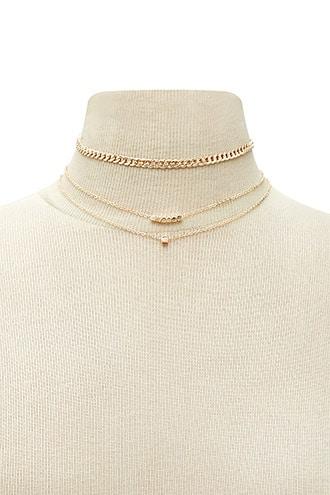 Forever21 Curb Chain Beaded Necklace Set