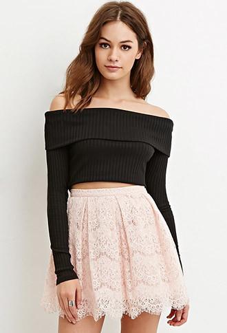 Forever21 Women's  Sequined Eyelash Lace Skirt