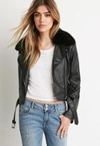 Forever21 Women's  Faux Fur Moto Jacket (black)