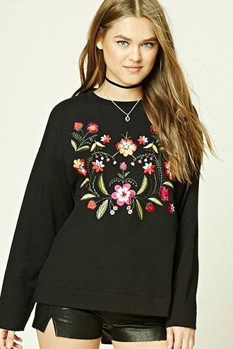 Forever21 Floral Embroidered Sweatshirt