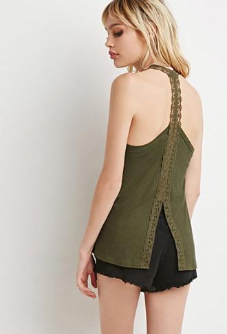 Forever21 Embroidered Mesh Split-back Tank