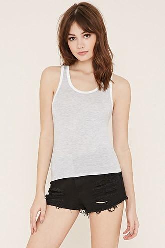 Forever21 Women's  Heather Grey & Cream Contrast-trimmed Tank