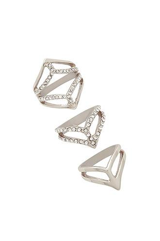 Forever21 Silver & Clear V-cutout Ring Set