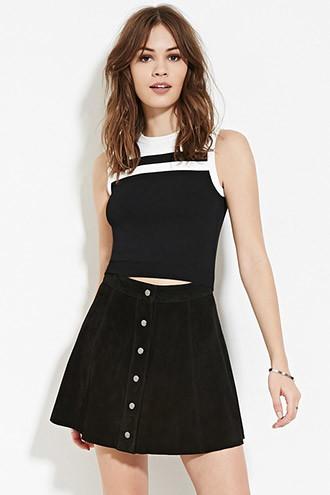 Forever21 Women's  White & Black Contrast Paneled Top