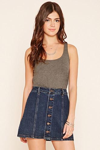 Forever21 Women's  Charcoal Ribbed Knit Crisscross Tank