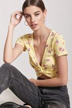 Forever21 Floral Twist-front Crop Top