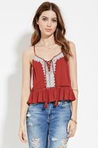 Forever21 Women's  Rust & Ivory Embroidered Gauze Cami