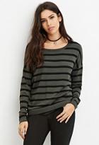 Forever21 Green & Black Striped Drop-sleeve Sweater
