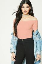 Forever21 Women's  Pink Ribbed Knit Crop Top