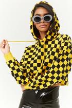 Forever21 Fleece Checkered Cropped Hoodie