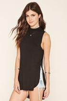 Forever21 Women's  Black Ribbed Cutout Longline Top