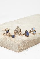 Forever21 Faux Stone Ring Set (antic Gold/blue)