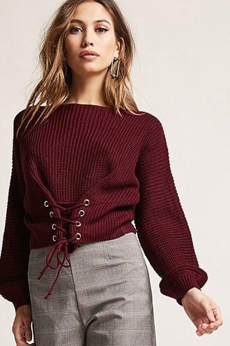 Forever21 Lace-up Puff Sleeve Sweater
