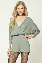 Forever21 Women's  Olive Dolman-sleeve Surplice Romper