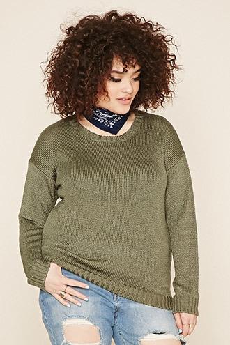 Forever21 Plus Women's  Sage Plus Size Crew Neck Sweater