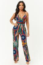 Forever21 Multi-striped Ornate Print Jumpsuit