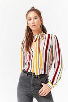 Forever21 Striped Pussycat Bow Top