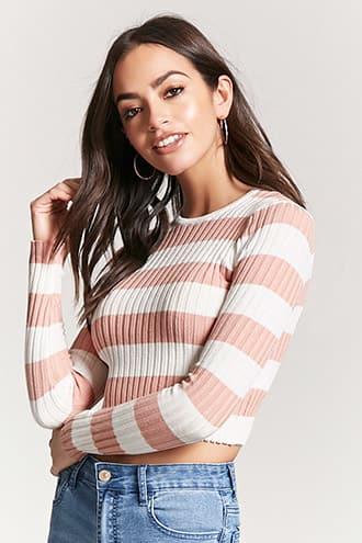 Forever21 Striped Ribbed Sweater-knit Crop Top