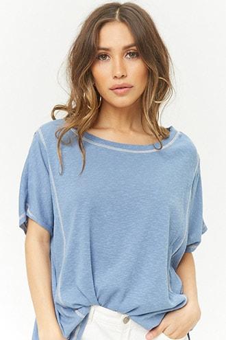 Forever21 Contrast-stitch Slub Knit Top