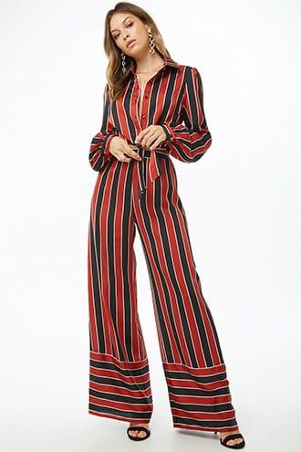 Forever21 Striped Cropped Shirt & Pants Set