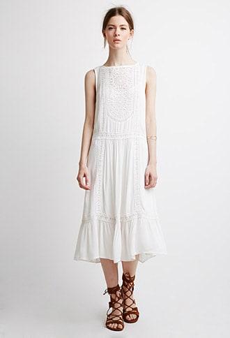 Forever21 Contemporary Embroidered Crochet Midi Dress