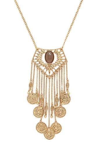 Forever21 Grey & Antique Gold Faux Stone Longline Necklace