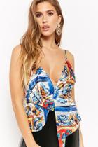 Forever21 Satin Abstract Print Surplice Top