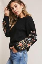 Forever21 Woven Heart Embroidered Sweater