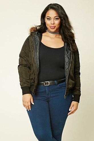 Forever21 Plus Women's  Plus Size Hooded Bomber Jacket