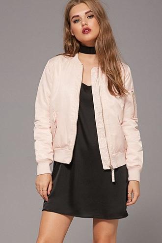 Forever21 Women's  Light Pink Padded Bomber Jacket