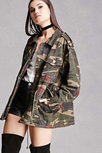 Forever21 Camo Rose Print Utility Jacket