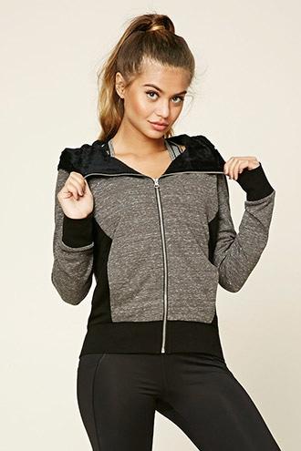 Forever21 Women's Active Faux Fur-lined Hoodie