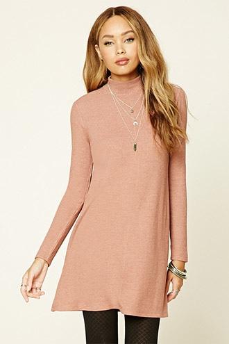 Forever21 Women's  Mauve Mock Neck Swing Dress