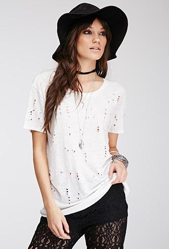 Forever21 Women's  Distressed Slub Knit Tee