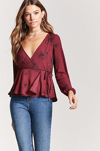 Forever21 Floral Chiffon Wrap Top