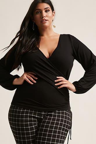 Forever21 Plus Size Slub-knit Ruched Surplice Top