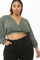 Forever21 Plus Size Geo-striped Balloon-sleeve Crop Top