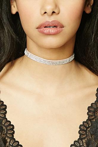 Forever21 Pink & Clear Velvet Rhinestone Choker