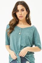 Forever21 Knotted-hem Striped Tee