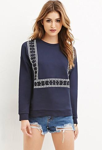 Forever21 Women's  Tribal-inspired Crew Neck Sweater