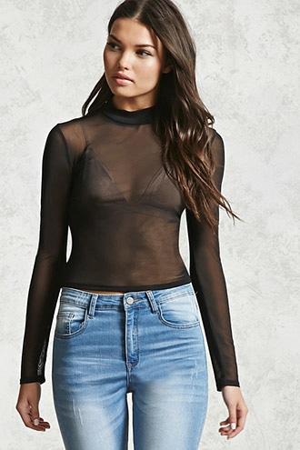 Forever21 Mock Neck Mesh Top