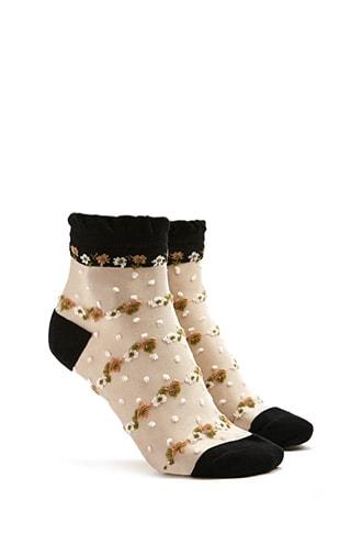 Forever21 Sheer Floral Embroidered Crew Socks