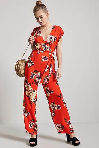 Forever21 Plunging Floral Jumpsuit